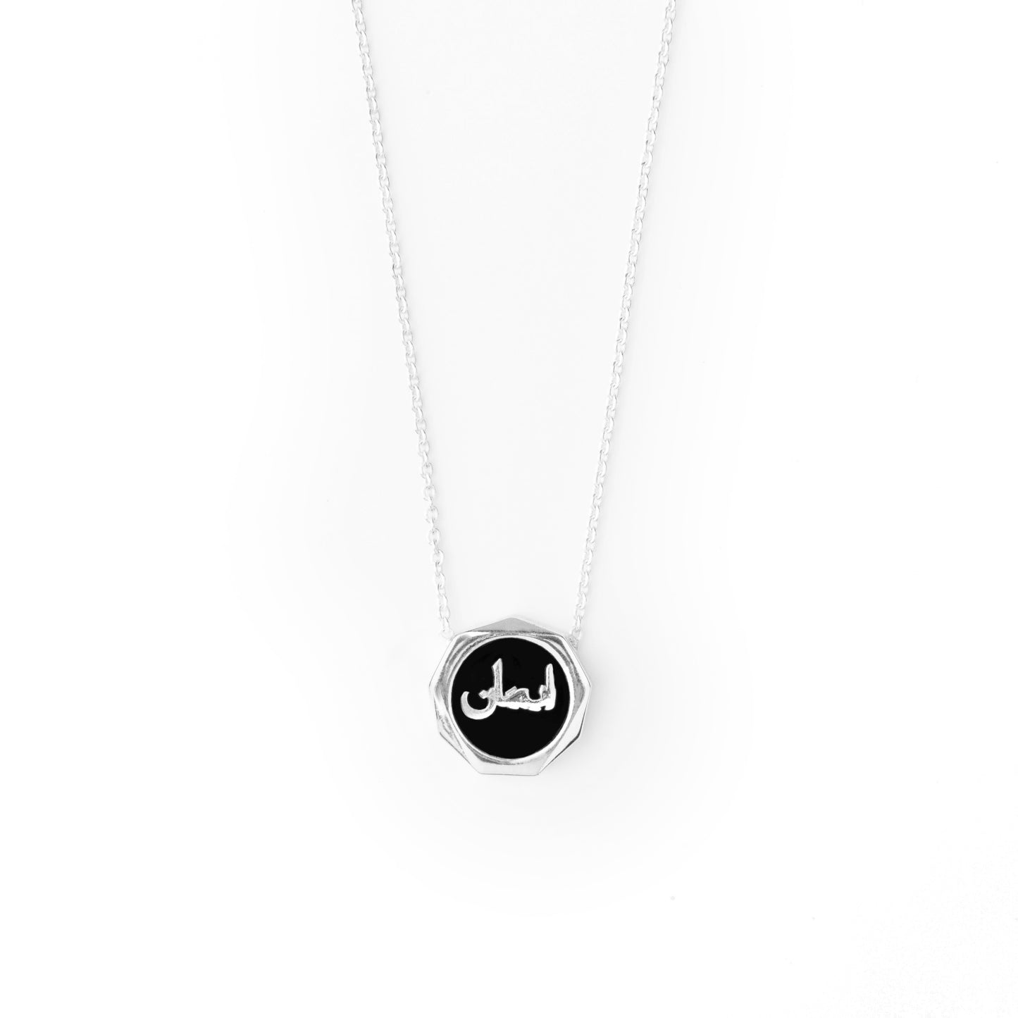 Faith Black Onyx Silver Finish Necklace