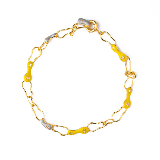 Blob link Necklace in Yellow Grey